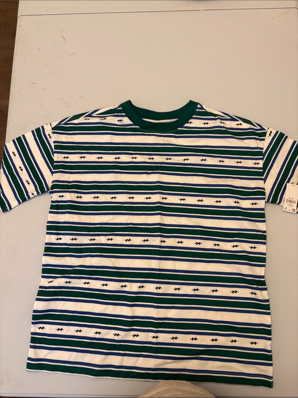 Old Navy Green, Blue & White Striped Kids Short Sleeve Tee